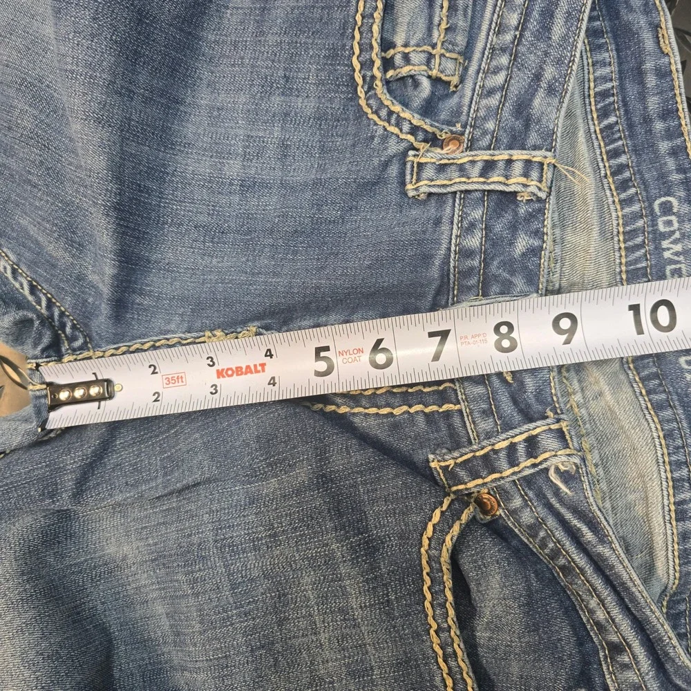 Cowgirl Tuff Co Never Give Up Bootcut Jeans Blue Distressed 29x31 JNGVUP